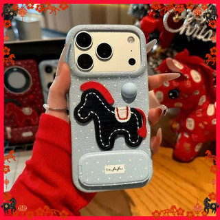 Ốp Lưng Mới Năm Mới Típ Ngựa Trang Trí Ốp Lưng Hình Tròn Cao Cấp iPhone 11/12/13/XR/14/15/16/17/7/XR Pro Max Plus Vân Da