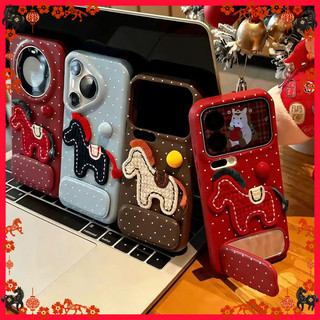 Ốp Lưng Mới Năm Mới Típ Ngựa Trang Trí Ốp Lưng Hình Tròn Cao Cấp iPhone 11/12/13/XR/14/15/16/17/7/XR Pro Max Plus Vân Da