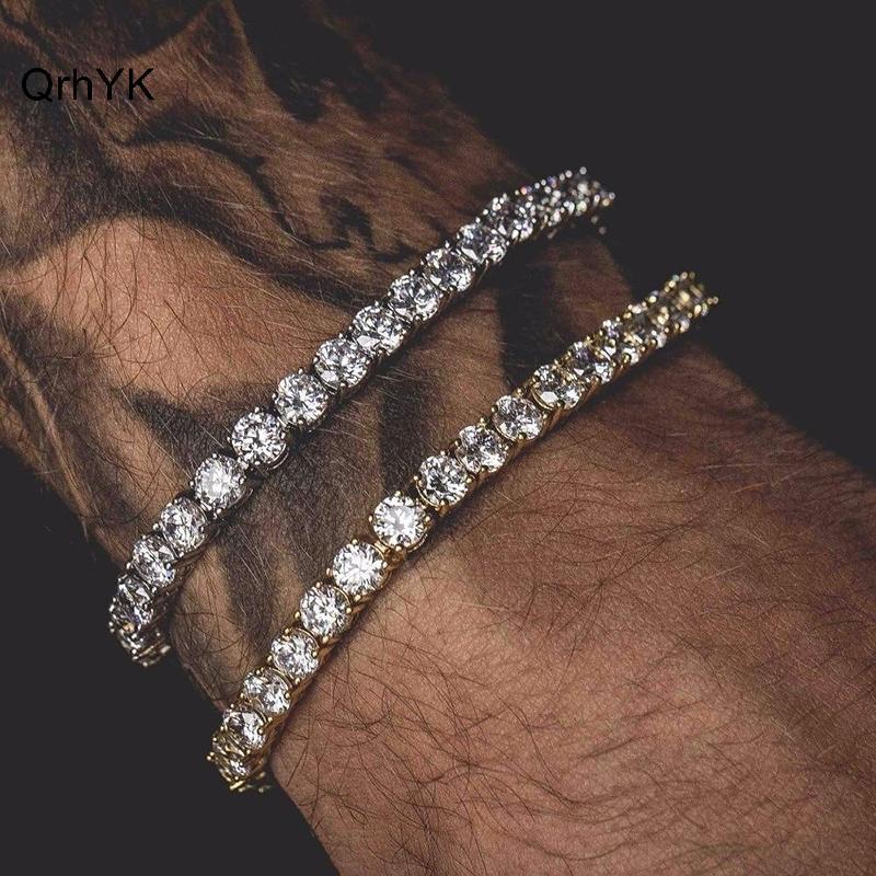 Vòng Tay Tennis Nam Hiphop, Zirconia Cubic và Pha Lê, Thích Hợp Dạo Phố