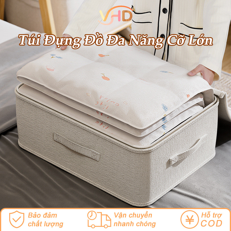 Túi Đựng Đồ Đa Năng Cỡ Lớn - Vải Cotton Lanh Cao Cấp, Gấp Gọn, Dùng Để Bảo Quản Quần Áo, Chăn Ga, Hành Lý