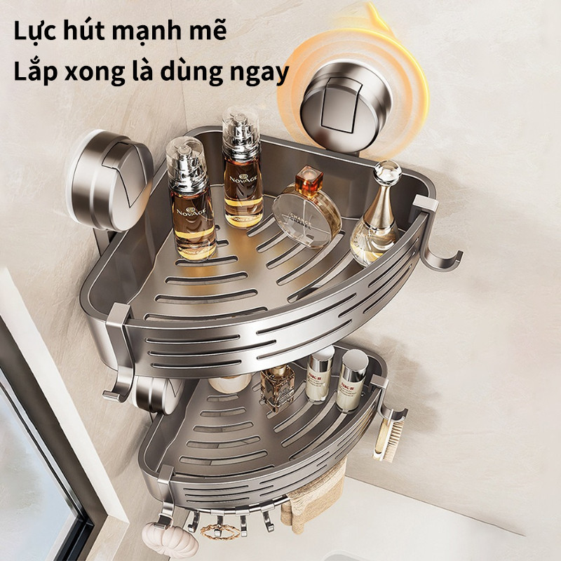 Kệ Góc Nhà Tắm Dán Tường Không Khoan, Chất Liệu ABS Cao Cấp Bền Nhẹ, Hút Chặt, Kèm Móc Treo Tiện Dụng