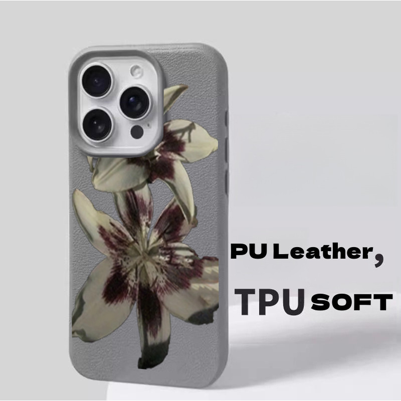 Ốp Lưng Cho OPPO A3 A5 A6 PRO A3X A40 RENO 11F 11 10 PRO 7Z 8 5G Mềm Mại Sang Trọng Da PU Hồng Hoa Lily Matte Cover