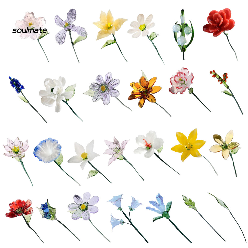 Hoa thủy tinh Handmade Trang trí có thân dây – Hình nhiều màu cho phòng gia đình, bàn văn phòng, bình hoa thủy tinh độc đáo – Quà tặng
