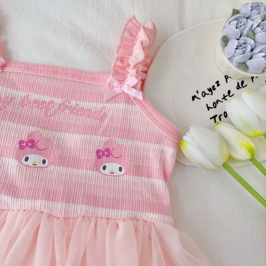Mùa Hè Phong Cách Mới Bé Gái Sling Đầm Hoạt Hình Đầm Công Chúa Dễ Thương 100-140 Size 91JP