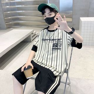 Bộ đồ bé trai mùa hè thể thao – Áo thun sọc và quần short năng động