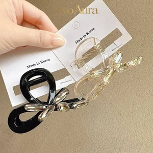 Hàn Quốc Nhập Khẩu 8.2CM Pha Lê Nơ Lấy Kẹp Thời Trang Tinh Tế Cuộn Tóc Đầu Sau Kẹp Cá Mập Lớn