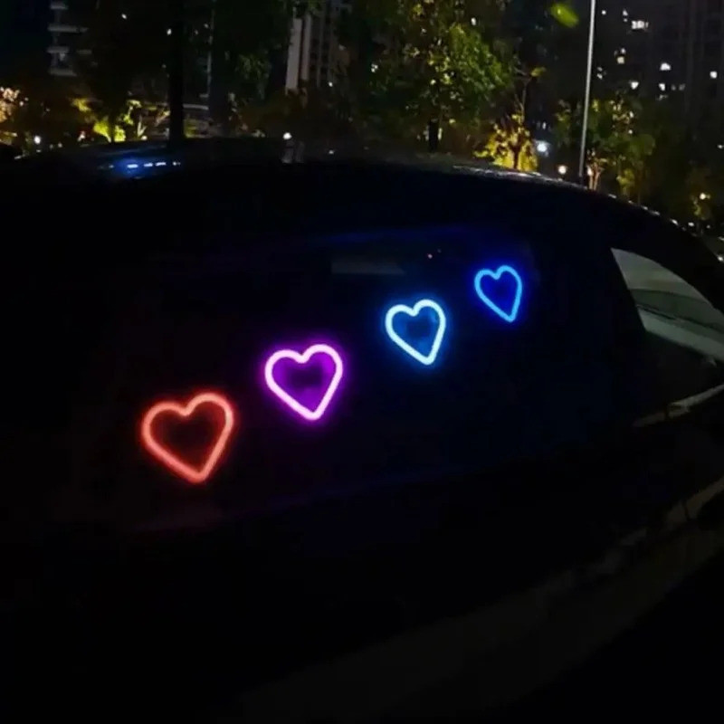 Đèn Neon cửa sổ ô tô Led chạy bằng năng lượng mặt trời - Hình trái tim Rgb-Miễn phí thay đổi màu nội thất Dây đèn khí quyển miễn phí