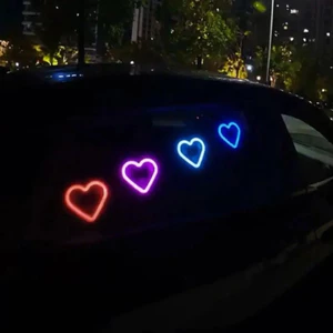 Đèn Neon cửa sổ ô tô Led chạy bằng năng lượng mặt trời - Hình trái tim Rgb-Miễn phí thay đổi màu nội thất Dây đèn khí quyển miễn phí