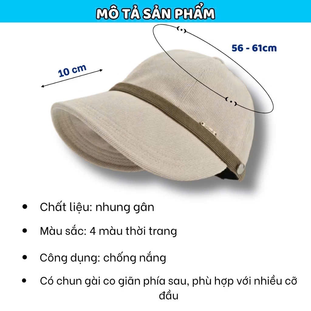 Mũ chống nắng vải nhung có nút cài khẩu trang, Mũ ngư dân vành rộng thông thường Thể thao ngoài trời