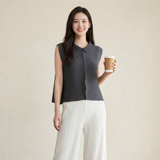 Miyake Áo Thun Không Tay Phong Cách Mùa Hè, Xếp Ly Thoải Mái, Cổ Polo