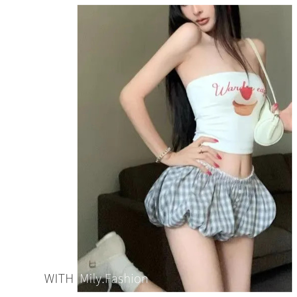 Milyfashion Pure Desire Phong Cách Ba Lê Phong Cách Mới Kẻ Sọc Mây Bud Quần Short Mùa Hè Eo Cao Mỏng Hơn Nhìn Lông Tơ Chữ a Kẻ Sọc Quần Short Thường Ngày Quần Áo Nữ