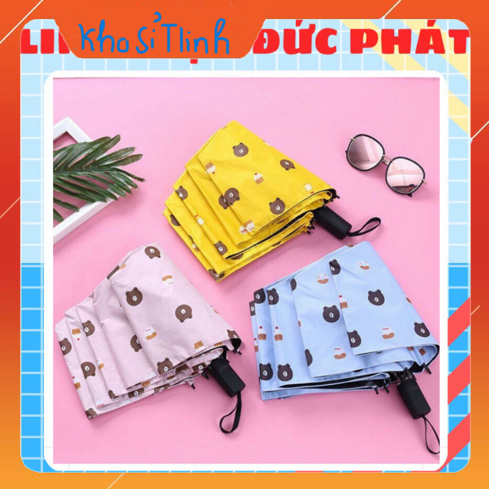 Ô dù che mưa che nắng hình gấu gấp gọn chống tia uv vải dù bền hnhiều màu sắc