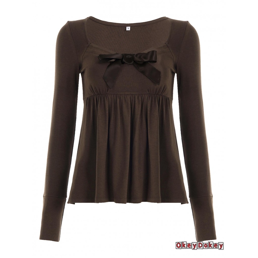 Áo thun Babydoll nữ dài tay nơ xếp ly - Thời trang dạo phố mùa thu