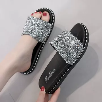 Giày Đi Biển Thời Trang Phong Cách Mới Tất Cả Trận Đấu Kim Sa Lấp Lánh Đế Dày Ngoài Trời Dép Đi Biển Giày Nữ Dép Nữ Mặc Ngoài Trời