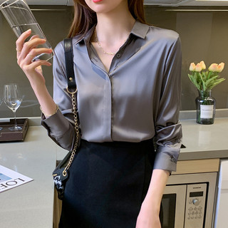 Áo sơ mi dài tay satin acetate cao cấp cho nữ, thiết kế mùa xuân, phong cách trưởng thành độc đáo,