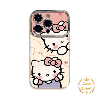 Màu Hồng Ngọt Ngào Nơ Dễ Thương Kitty Cat Cover Tương Thích Cho IPhone Air XR 15 16 12 17 13 14 11 Pro Max 15 7 8 16 14 Plus X XS Max Vỏ Cửa Sổ Lớn Mạ Điện Sang Trọng