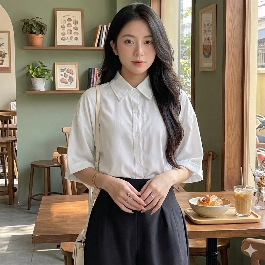 Áo sơ nữ tay ngắn Hàn Quốc sơ mi công sở sơ mi học sinh from rộng xinh đẹp MIHO22555