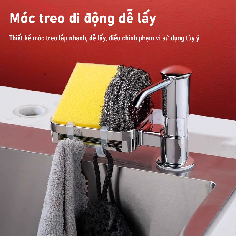 Bộ Vòi Bơm Nước Rửa Chén Bằng Nhựa ABS Cao Cấp - Kèm Kệ Đựng Đồ, Tự Động Hút Dầu, Ống Dẫn Silicon Dài 1.2m