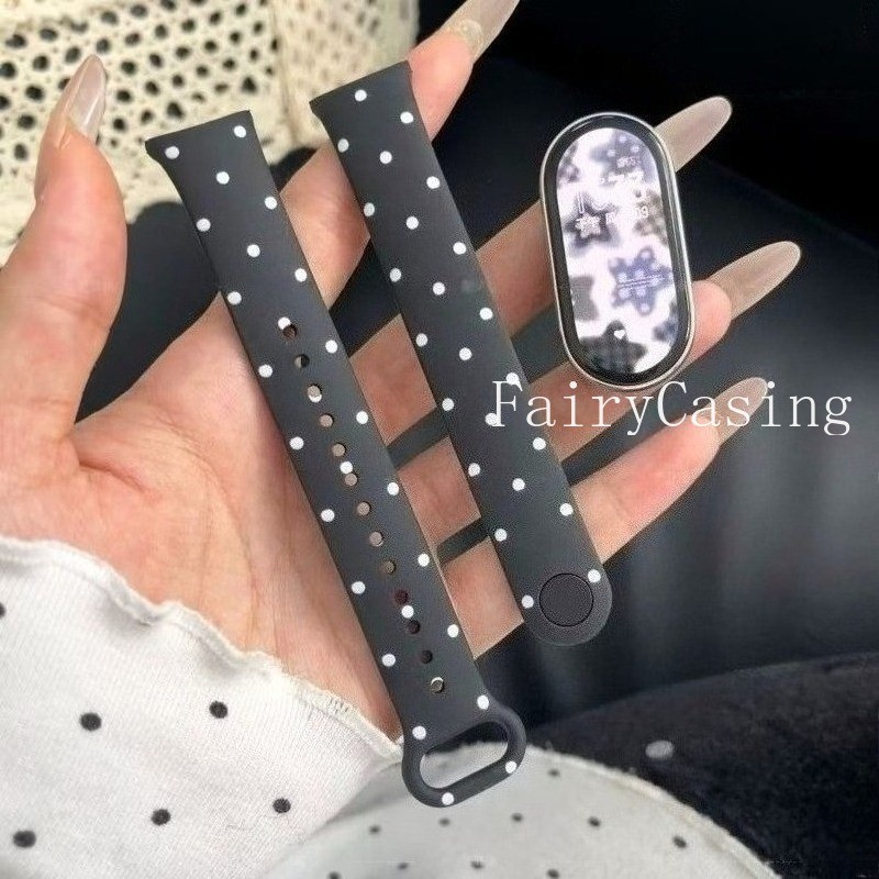 Dây đeo đồng hồ in chấm bi thời trang cho Xiaomi Mi Band 10 9 8 Phiên bản gốm Vòng đeo tay thay thế dây đeo silicon