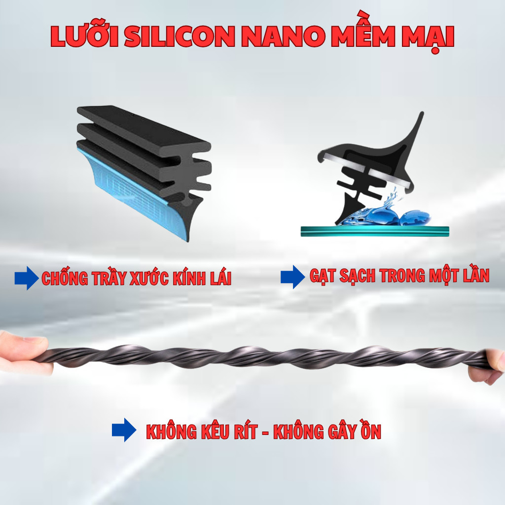 Gạt Mưa Ô Tô HYUNDAI CRETA, ACCENT, SANTAFE, TUCSON, ELANTRA PORTER... Lưỡi Silicon NANO Gạt Sạch.3K