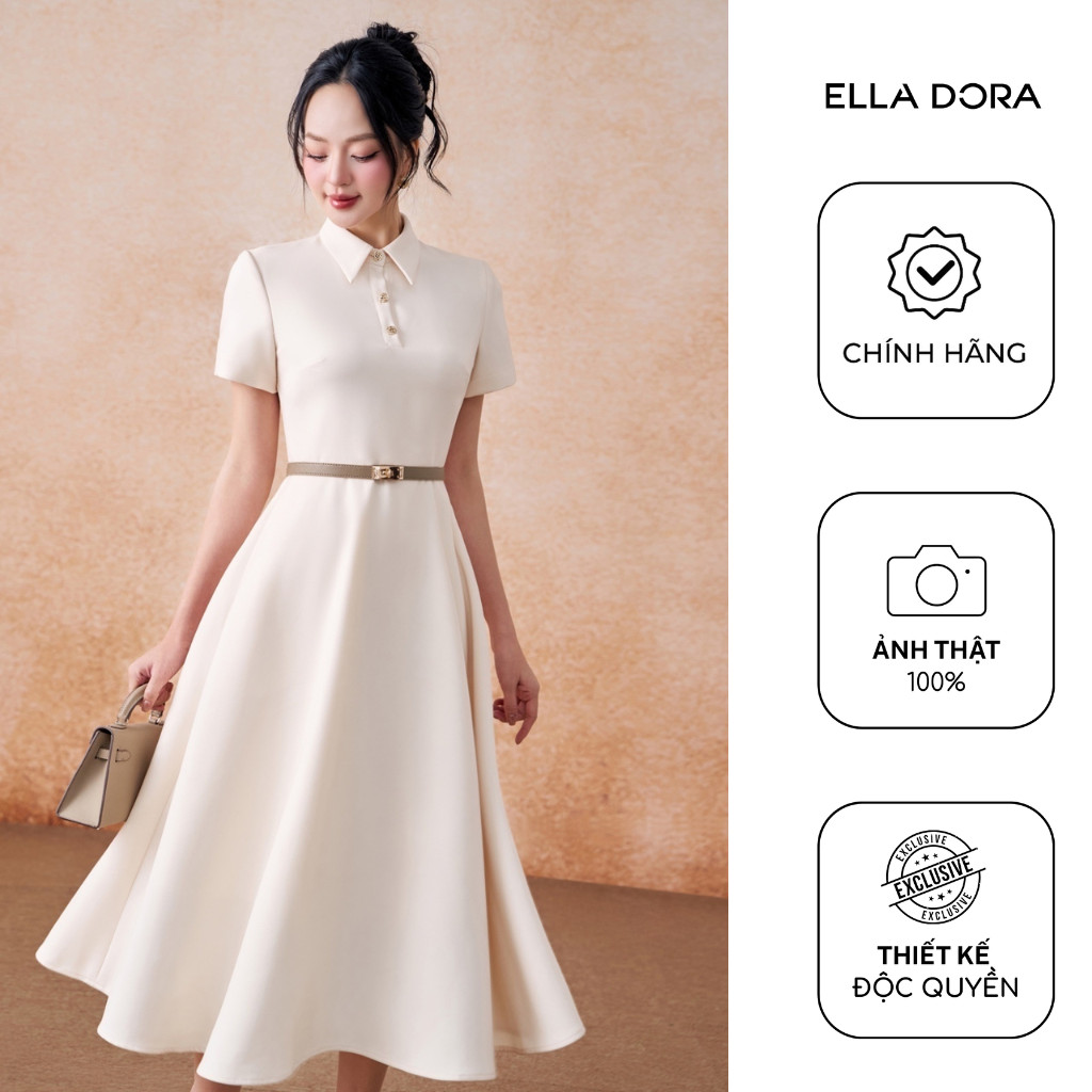 Đầm cổ sơ mi ELLA DORA  thiết kế sang trọng thanh lịch 3 màu ĐỎ/ĐEN/BE [D251]