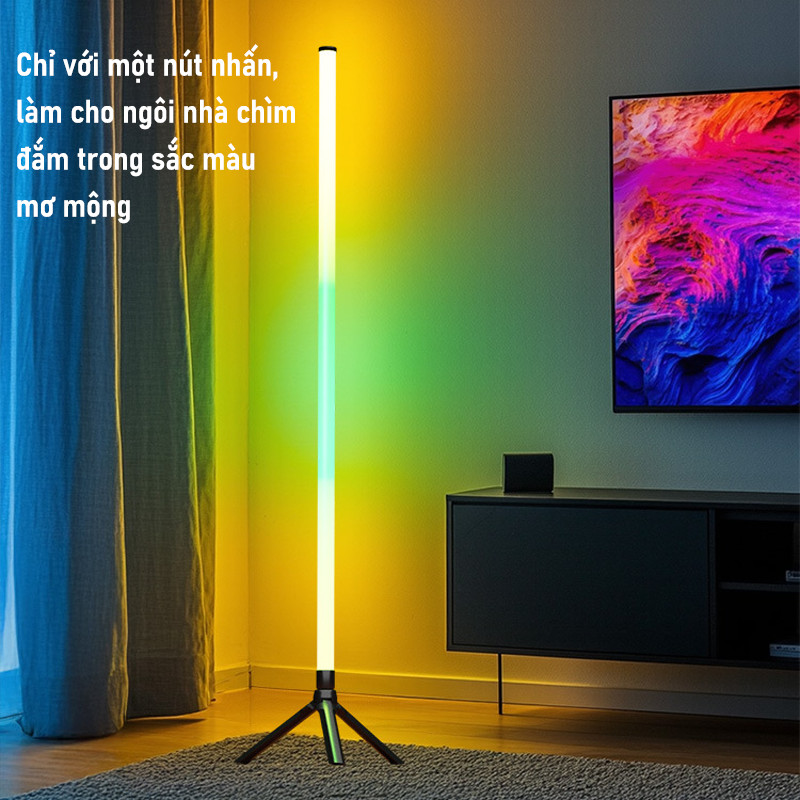 Cây Đèn LED RGB 124cm 360° Nháy Theo Nhạc Mới Nhất 2026 - Trang Trí PC, Tivi & Phòng Cực Đẹp, Tích Hợp APP & Remote