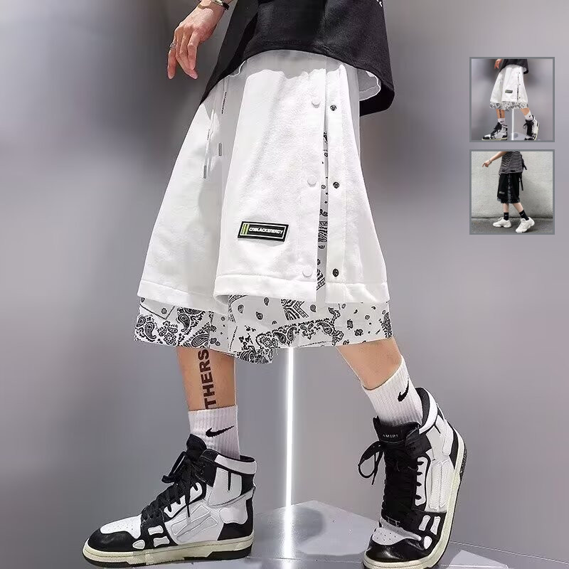 Quần short nam dáng rộng, phù hợp mùa hè, với thiết kế viền bandana