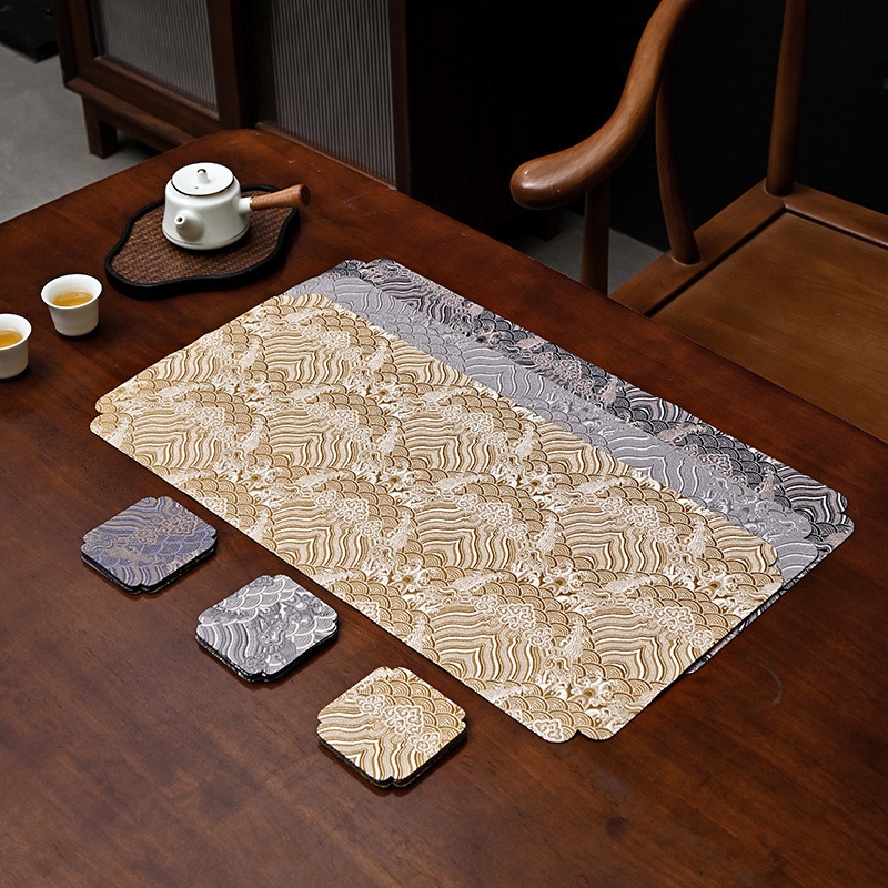Jacquard Cloud Thổ Cẩm Bàn Trà Nhỏ Khăn Trà Thiền Bàn Vải Nghệ Thuật Bong Bóng Khô Chống Thấm Nước Cách Nhiệt Trà Thảm Mới Trung Quốc Bàn Thảm