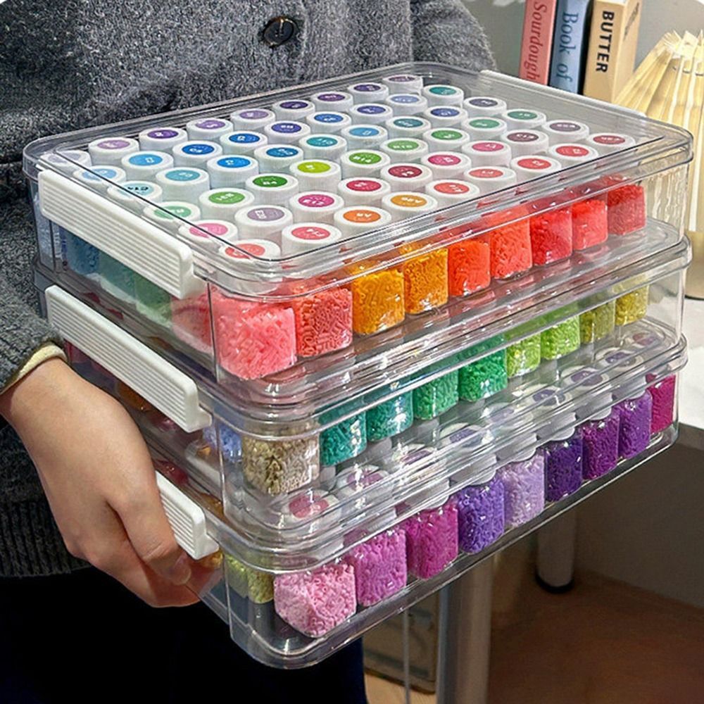 Hộp lưu trữ hạt HOBBYIN Perler, Hộp đóng gói hạt Perler dung tích lớn trong suốt, di động có nắp chai lưu trữ hạt chống bụi Dụng cụ tổ chức tại nhà