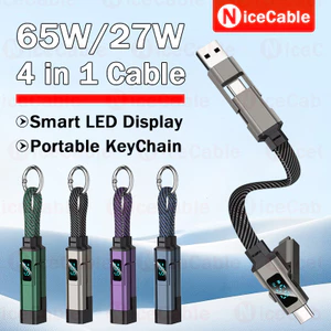 Dây sạc điện thoại màn hình LED thông minh 65W / 27W 20CM Móc khóa bện cáp ngắn 4 TRONG 1 USB / Type C sang Type C / ios Cáp dữ liệu sạc nhanh