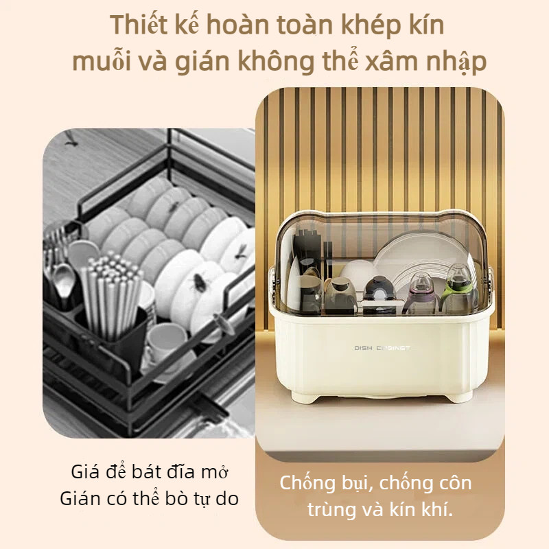 Hộp Úp Chén Đĩa Có Nắp【Lật Mở + Khay Ráo Nước】- Chống Bụi, Kín Hơi, Đựng Được Bình Sữa & Bát Đĩa