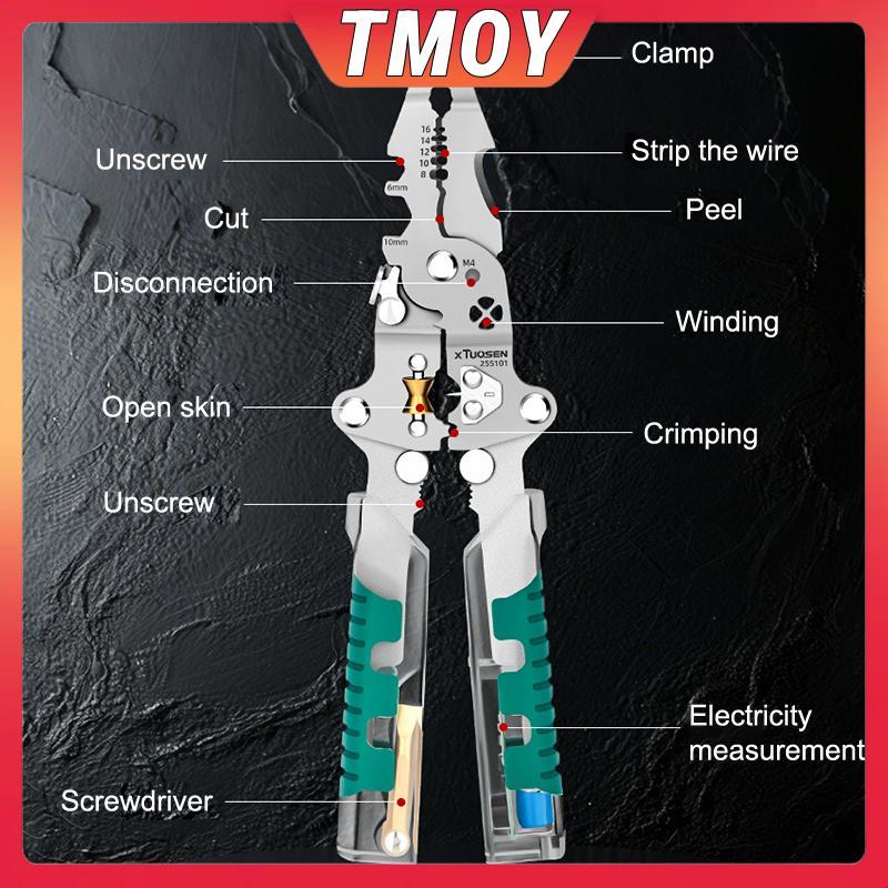 TMOY Foldalbe Dây Tước Kìm Kiểm Tra Điện Áp Cắt Cáp Kìm Uốn Dây Đa Năng Vũ Nữ Thoát Y Kìm Điện TMOY