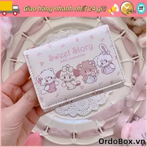 Ví ngắn ORDOBOX, Ví đựng tiền xu Mikko bằng da PU, Hộp đựng thẻ hoạt hình dễ thương dành cho nữ Cô gái