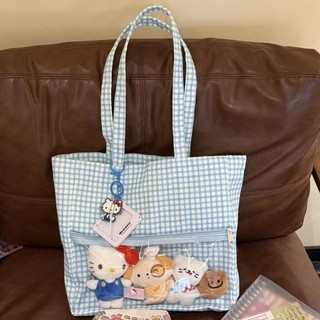 Túi Tote nữ nylon trong suốt màu xanh tối giản của Nhật Bản