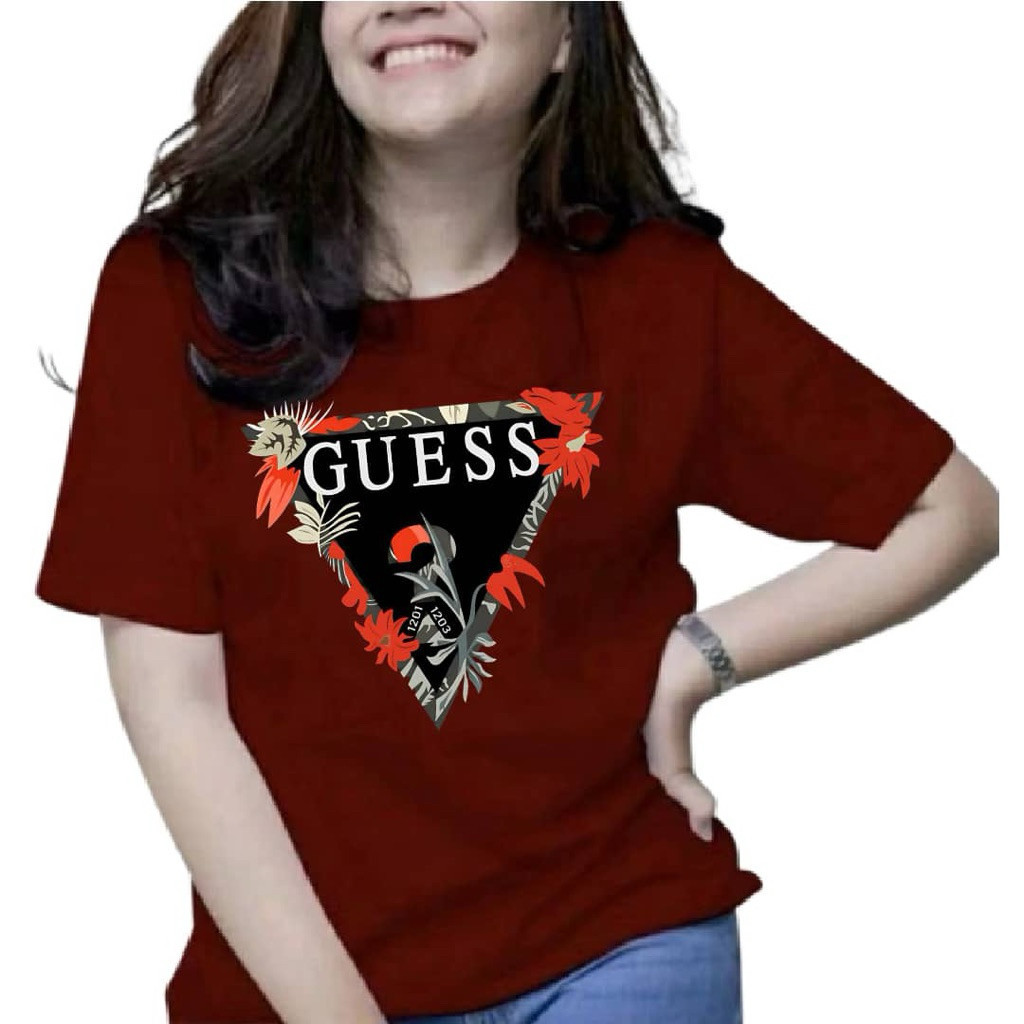 Áo thun cổ tròn thương hiệu thời trang GUESS dáng rộng 100% Cotton chất lượng cao tay ngắn nữ