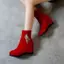 VNTMLH34-43 Kích Thước Lớn Da Lộn Mờ Thời Trang Phong Cách Đơn Giản Kim Cương Giả Tua Rua Mũi Tròn Cao Gót Đến Mắt Cá Chân Giày Bốt Bên Dây Kéo Nêm Gót Lớn Đỏ Cô Dâu Giày Cưới