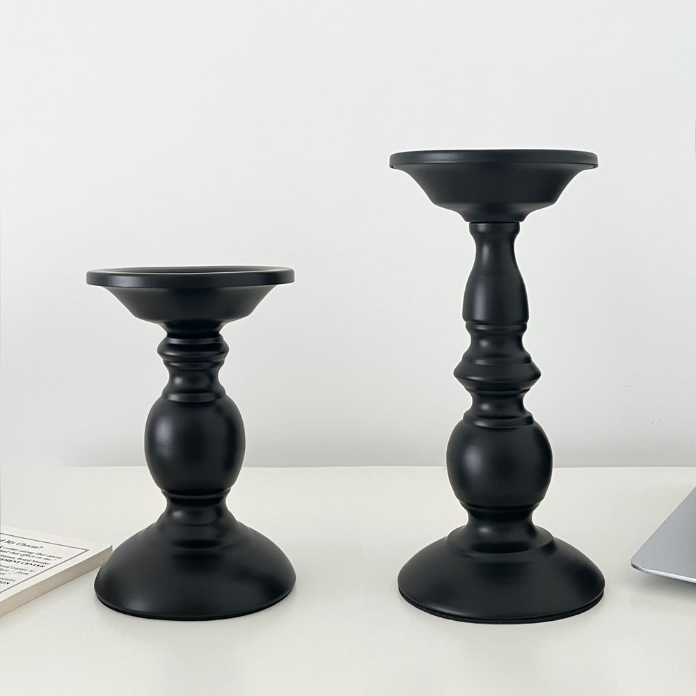 Chân nến cột La Mã phong cách retro, giá đỡ nến thủy tinh đen sang trọng, decor bàn tiệc đám cưới, trang trí nhà cao cấp