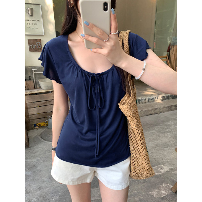 SUXI Áo thun xếp nếp nữ, phù hợp mặc hàng ngày mùa hè 260401