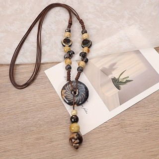 1 chiếc vòng cổ cổ cổ điển Bohemian dệt tay mặt dây chuyền trang sức gốm sứ