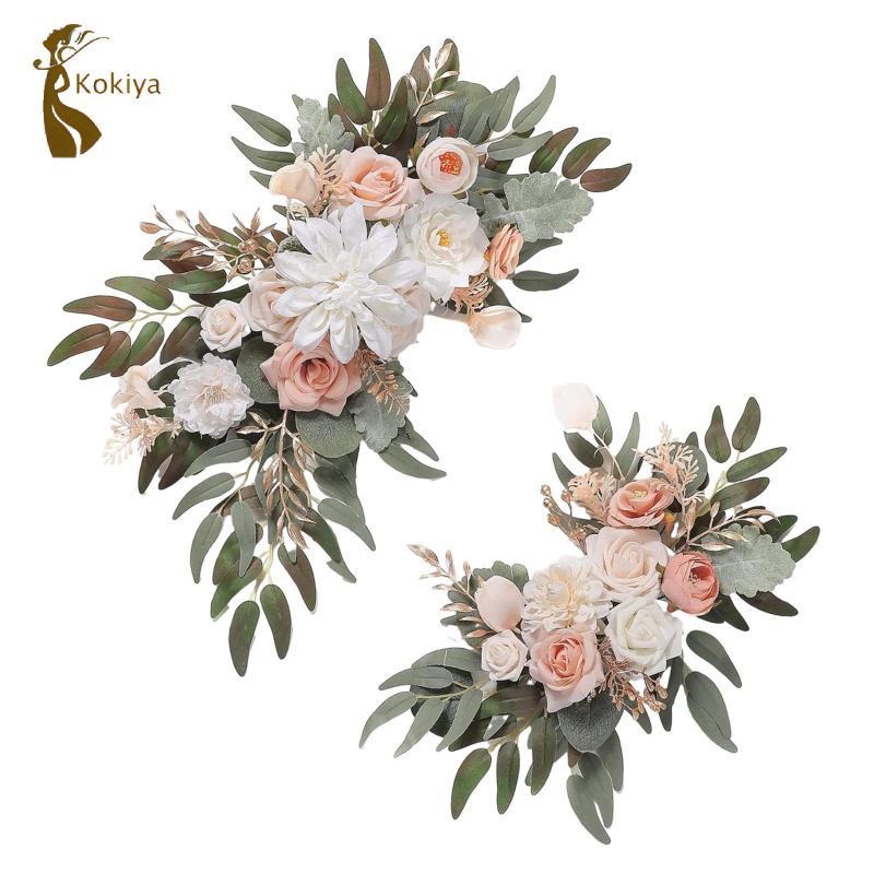 2x Hoa Lụa Handmade Lá Xanh Trung Tâm Vòng Hoa Phông Nền Hoa Cho Cửa Trước Lễ Cưới Xe Cưới Nhà