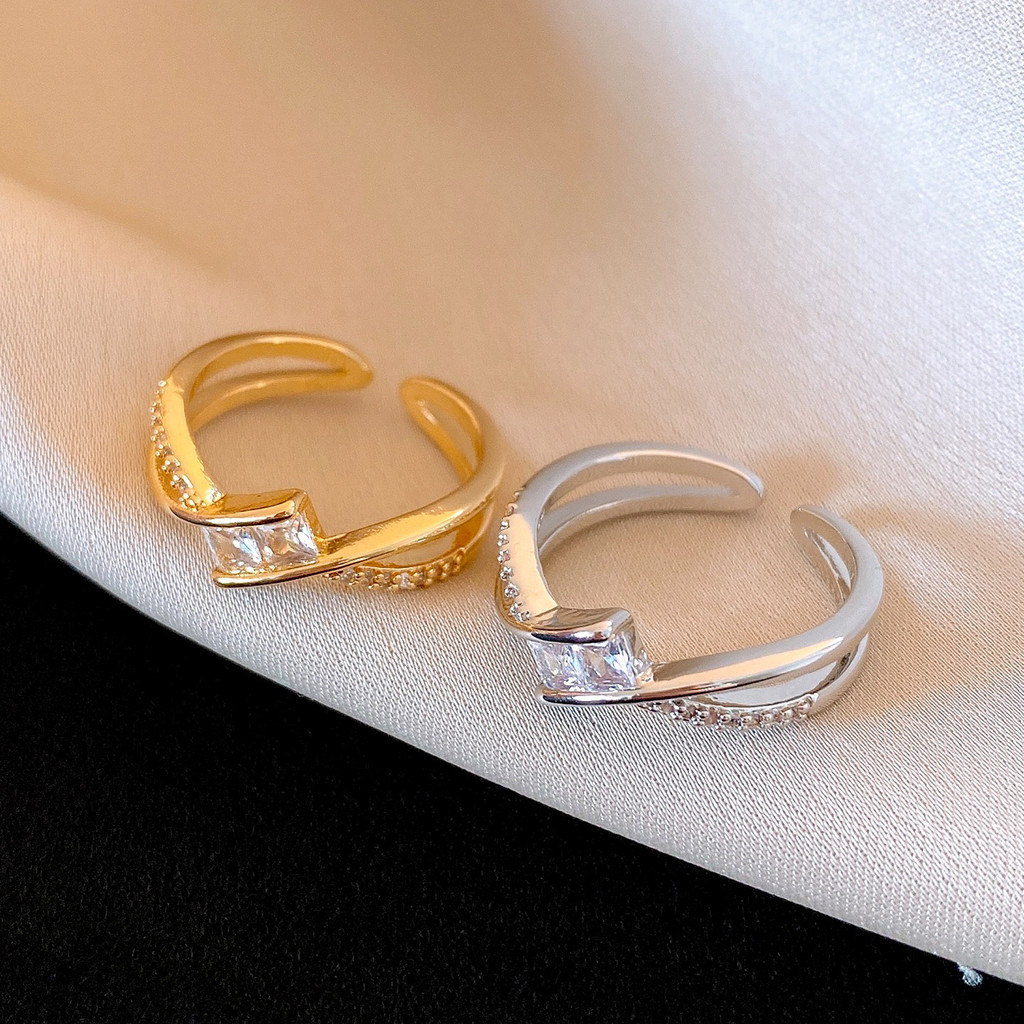 Nhẫn đeo chéo zirconia phong cách Hàn Quốc sang trọng, có thể điều chỉnh size, làm quà tặng độc đáo cho nữ
