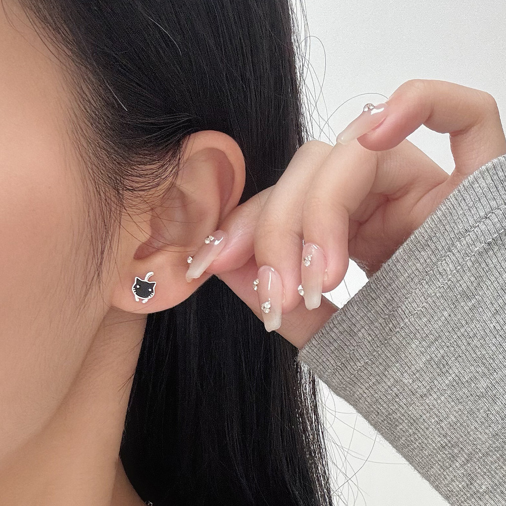 Bông tai mèo con dễ thương bạc s925