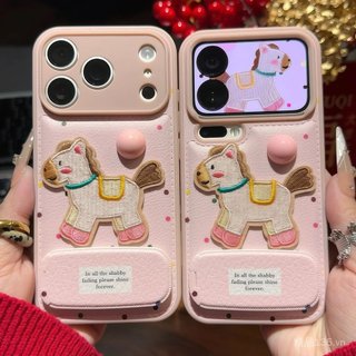 Cô Gái Màu Hồng Chấm Bi Thêu Pony Giá Đỡ Thích Hợp Cho iPhone16 / 17pro Ốp Điện Thoại IP15 Kẹo Không Khí Đệm 14 Mềm Mại