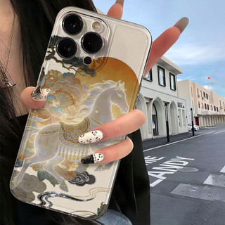 Ốp điện thoại hình mẫu đơn và ngựa phong cách cổ điển cho iPhone 17Air / 16 / 15PLUS / 14 / 13pro Max / 12 / 11 / X / XS / 7 / 8, cá tính sáng tạo. Vỏ trong suốt, chống thấm nước, chống sốc, vỏ bảo vệ