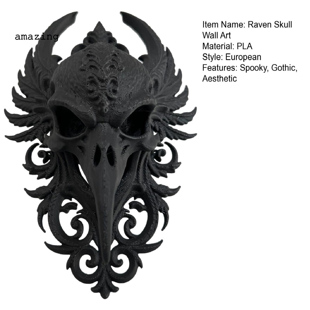[AM] Nghệ thuật treo tường đầu lâu Raven Skull – điêu khắc trang trí phòng ngủ, Halloween, phong cách gothic, dùng cho nhà tối