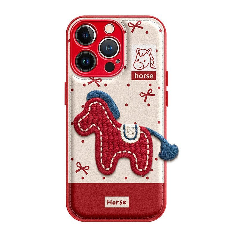 Dây buộc ngựa thêu Thích hợp cho vỏ điện thoại 17promax iphone15 Năm mới 16 Đệm khí 14 vỏ bảo vệ