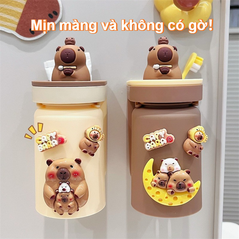 Giá đỡ bàn chải đánh răng từ tính dán tường, Capybara dễ thương phòng tắm, giá đỡ bàn chải đánh răng