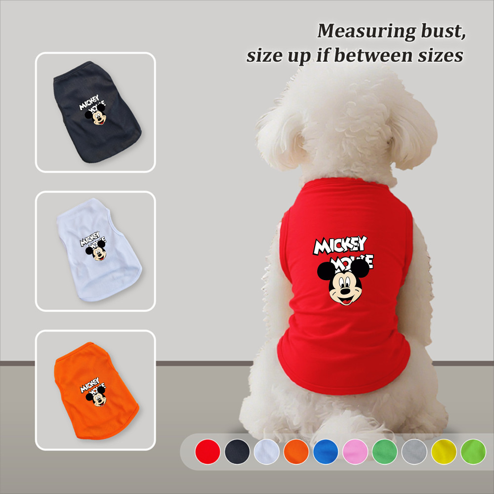 Áo vest thú cưng cỡ S-2XL, in hình chuột Mickey, có nhiều màu sắc và thoáng khí cho mùa hè, thích hợp cho cả sử dụng trong nhà và ngoài trời, và phù hợp với tất cả chó mèo nhỏ.