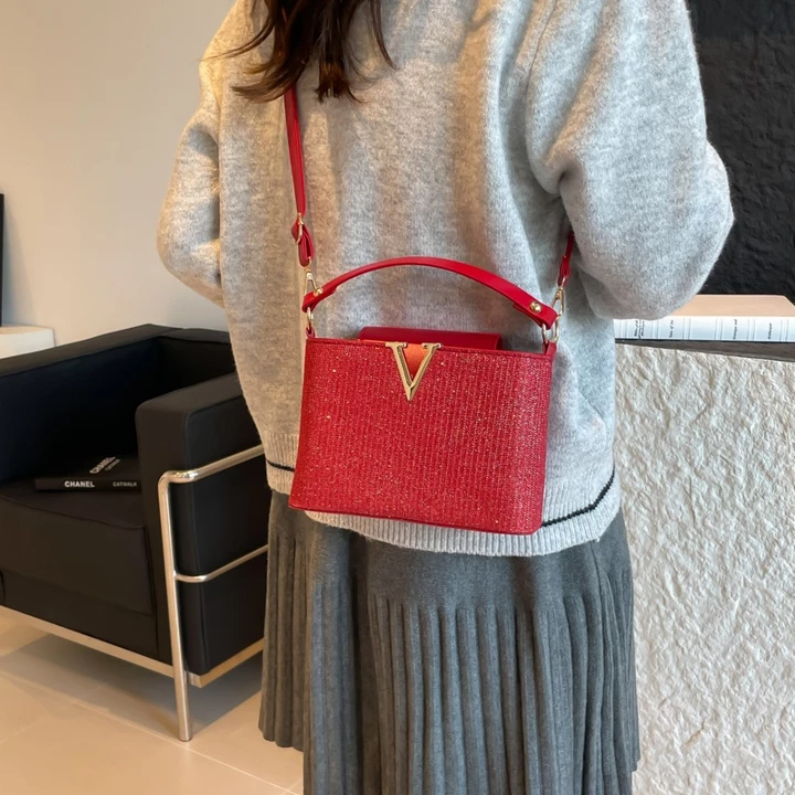 Túi xách nữ sang trọng Túi xách thương hiệu Túi xách sáng bóng Kết cấu cao cấp Túi xách sáng bóng Nữ 2025 Phong cách mới Niche Thời trang một vai Túi xách thời – 6