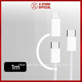 Cáp sạc 2 đầu Type C và LN, dây sạc nhanh PD 60W bọc dù, sạc cho điện thoại thông minh - DSCTC+L